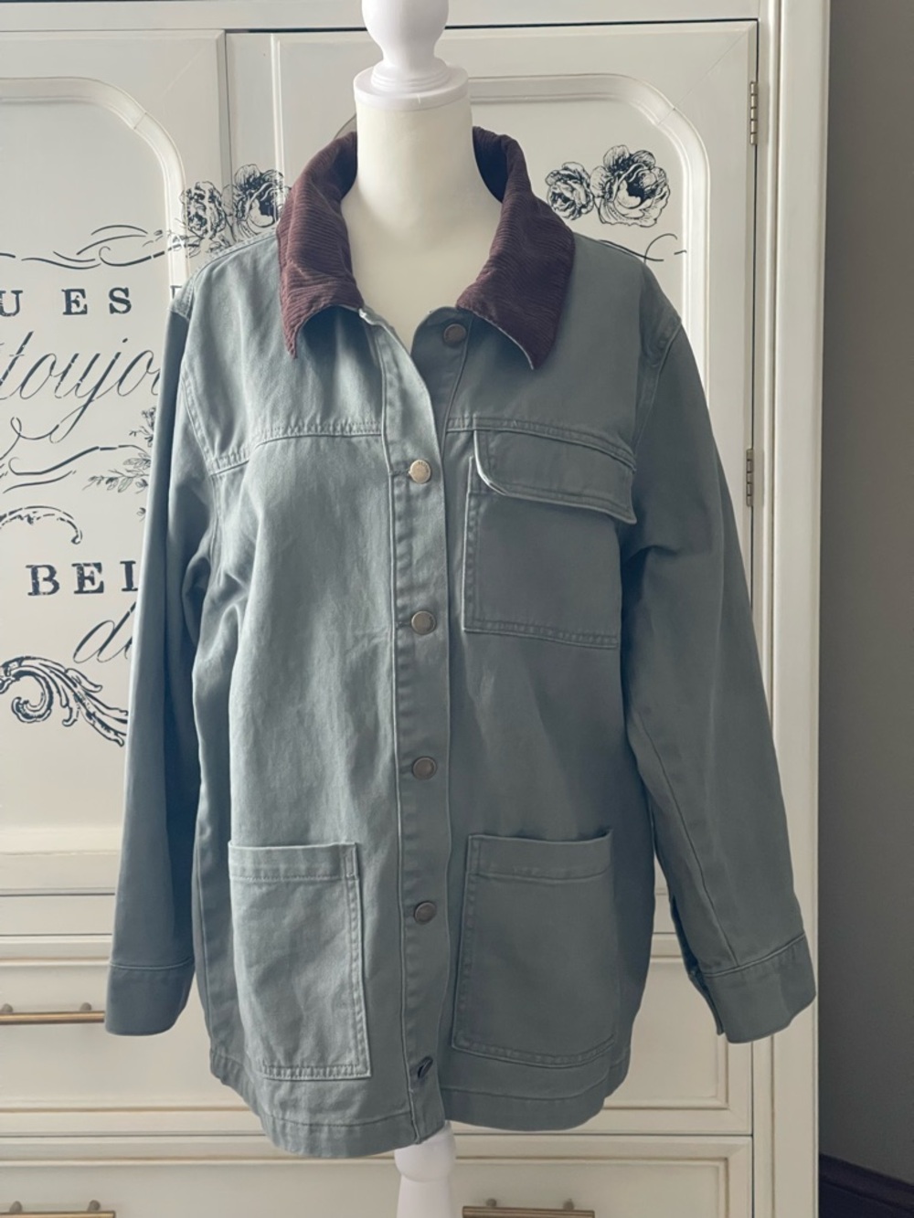 Vigoss Olive Utility Jacket with Brown Corduroy Collar